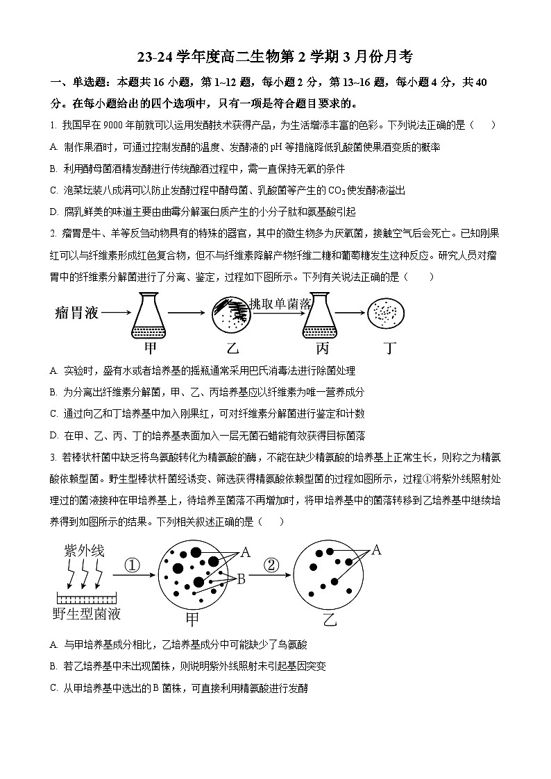 广东省高州市2023-2024学年高二下学期3月月考生物试题（原卷版+解析版）01