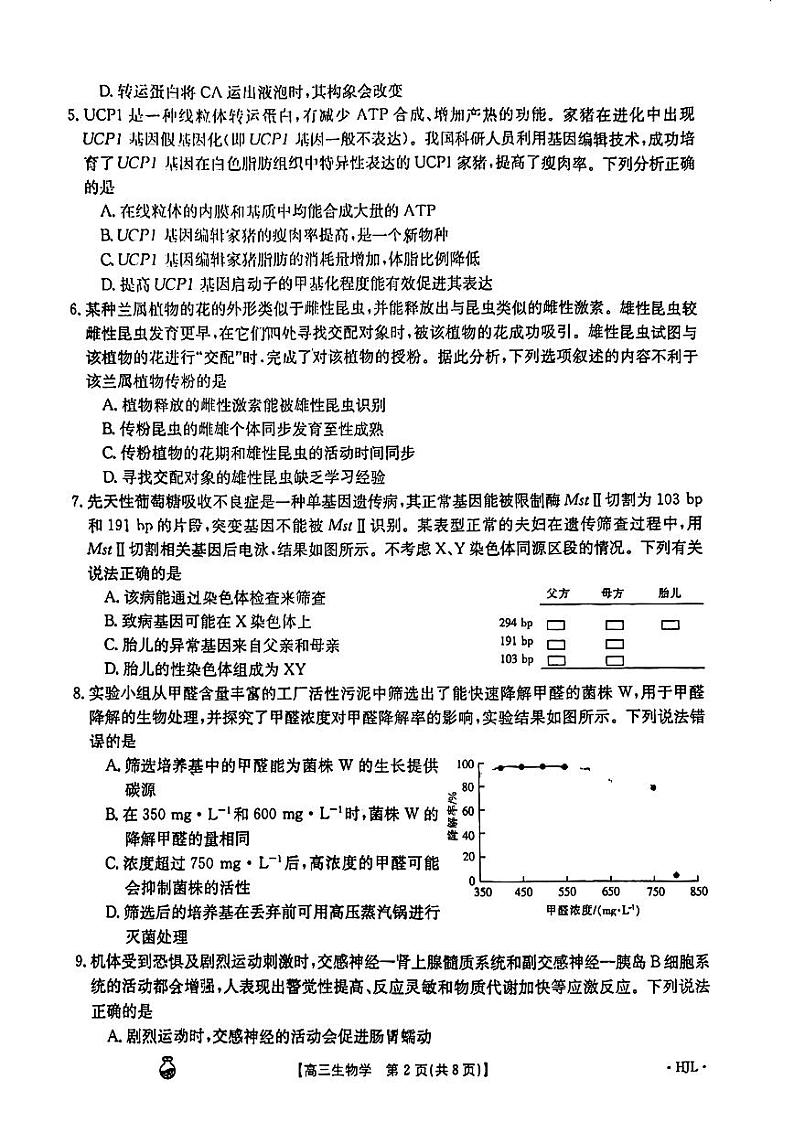 2024届高三3月金太阳百万联考（新高考）2023-2024年3月河北省邢台市五岳联盟高三下学期生物试题02