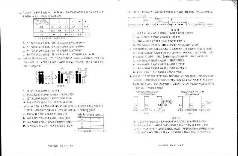 重庆市2024高考副科题型变化高三下学期3月抽样统测考试生物试题及答案02
