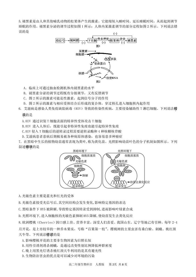 四川省雅安市天立教育集团2023-2024学年高二下学期开学考试生物试卷（PDF版附答案）第2页