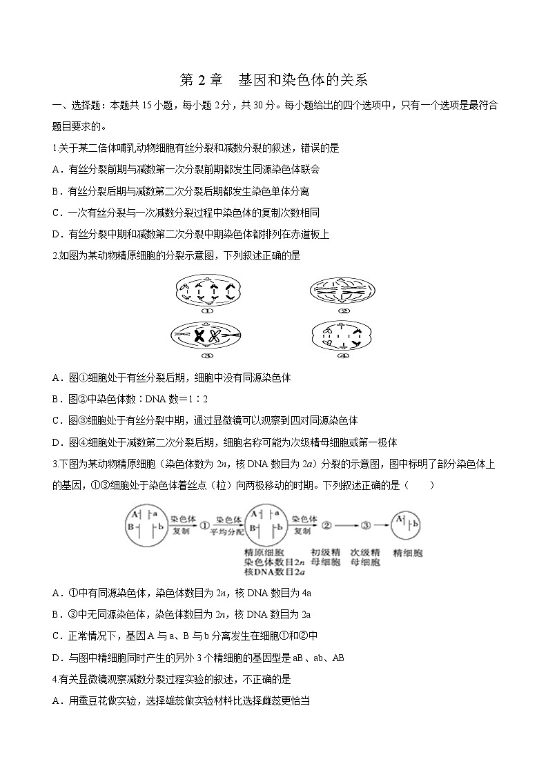 第2章 章末检测-高一生物同步课堂帮帮帮（人教版必修2）01