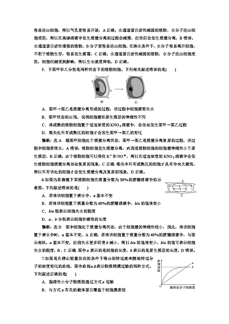 人教版高中生物必修1课时跟踪检测（十四）探究植物细胞的吸水和失水与被动运输含答案第2页