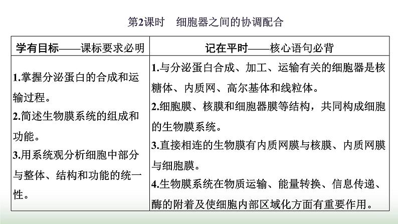 人教版高中生物必修1第3章细胞的基本结构第2节第2课时细胞器之间的协调配合课件第1页