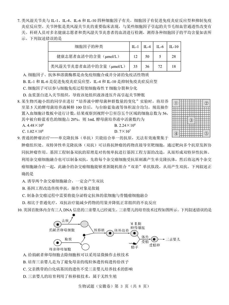 【安徽卷】名校教研联盟2024届高三3月联考生物试题 第3页
