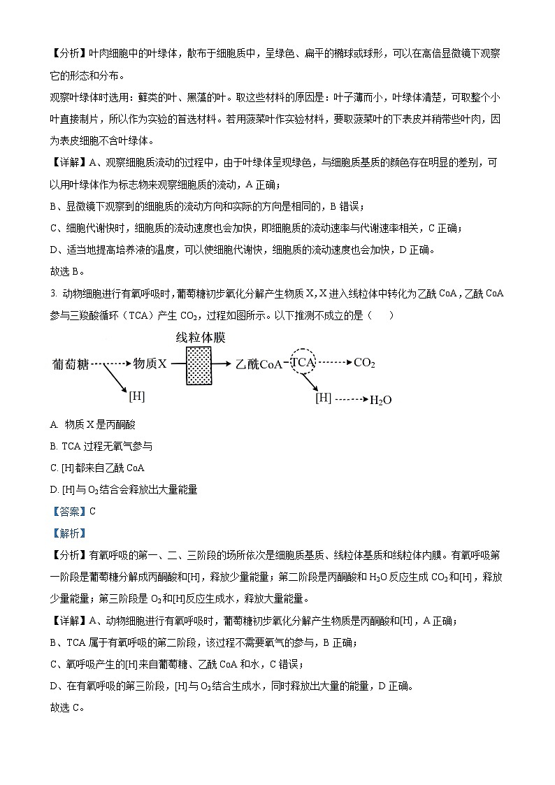 精品解析：2024届贵州省安顺市部分学校高三下学期模拟考试生物试题（解析版）第2页