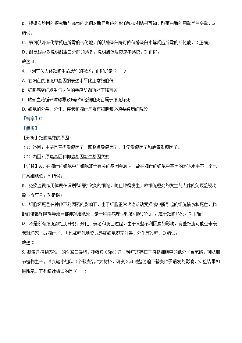 黑龙江省齐齐哈尔市2024届高三下学期二模考试生物试题（原卷版+解析版）03