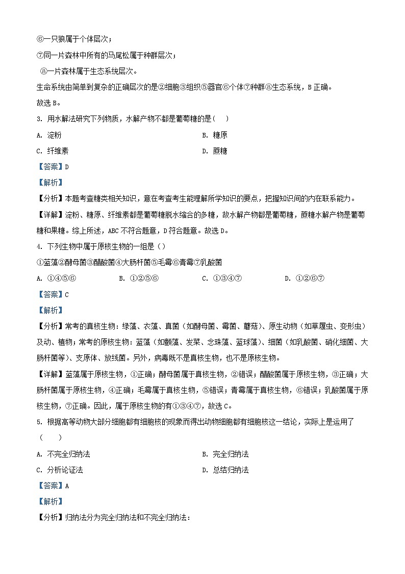 宁夏回族自治区石嘴山市2022_2023学年高一生物上学期11月期中试题含解析02