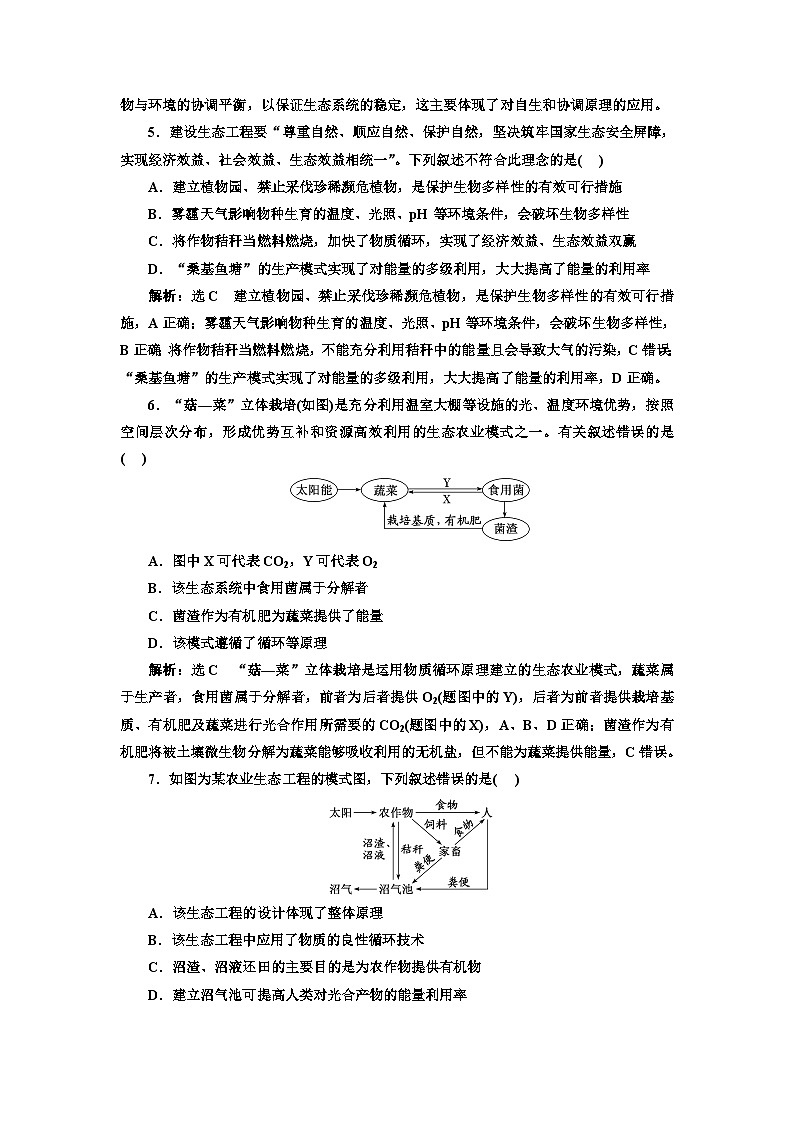 人教版高中生物选择性必修2课时跟踪检测(十四)生态工程含答案02