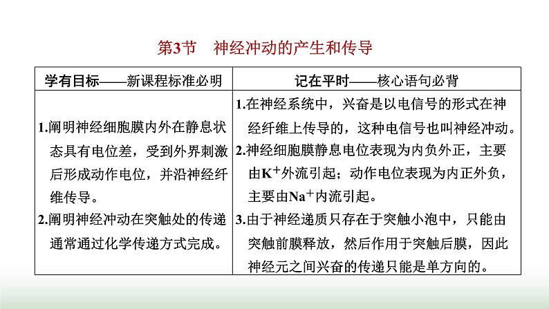 人教版高中生物选择性必修1第2章神经调节第3节神经冲动的产生和传导课件01