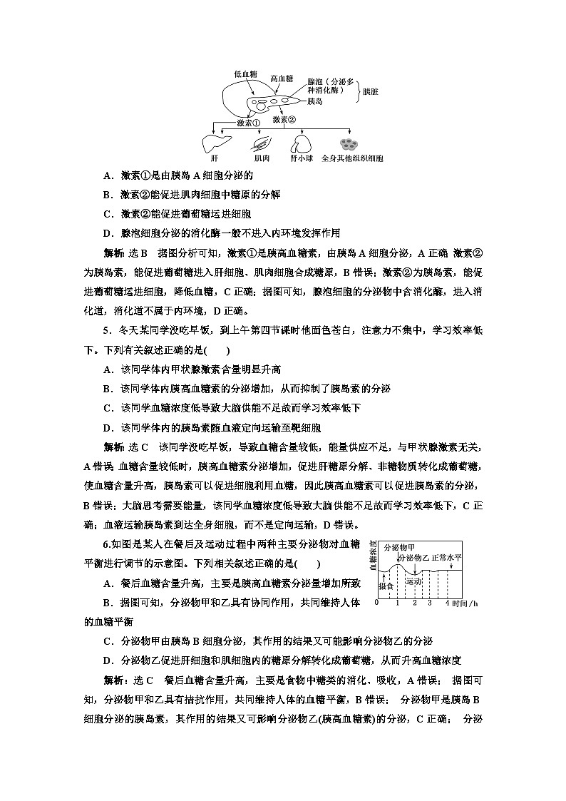 人教版高中生物选择性必修1课时跟踪检测（九）激素调节的过程含答案第2页