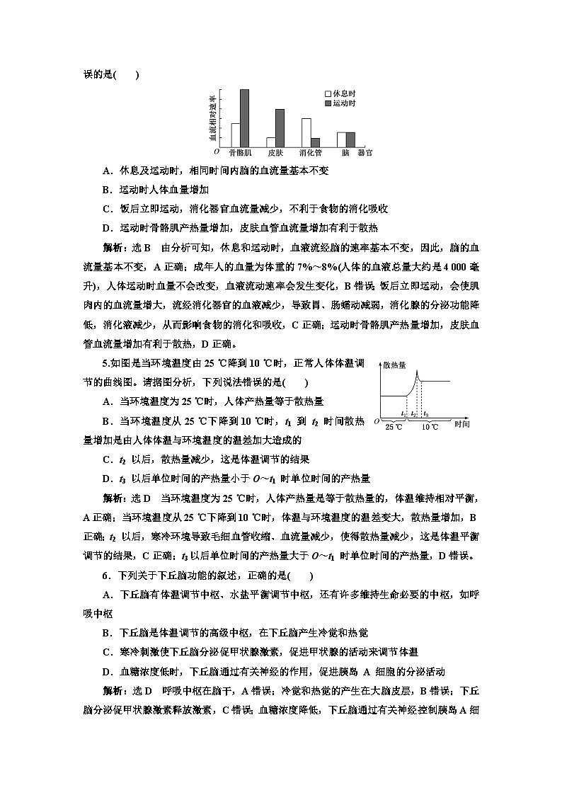 人教版高中生物选择性必修1课时跟踪检测（十）体液调节与神经调节的关系含答案02