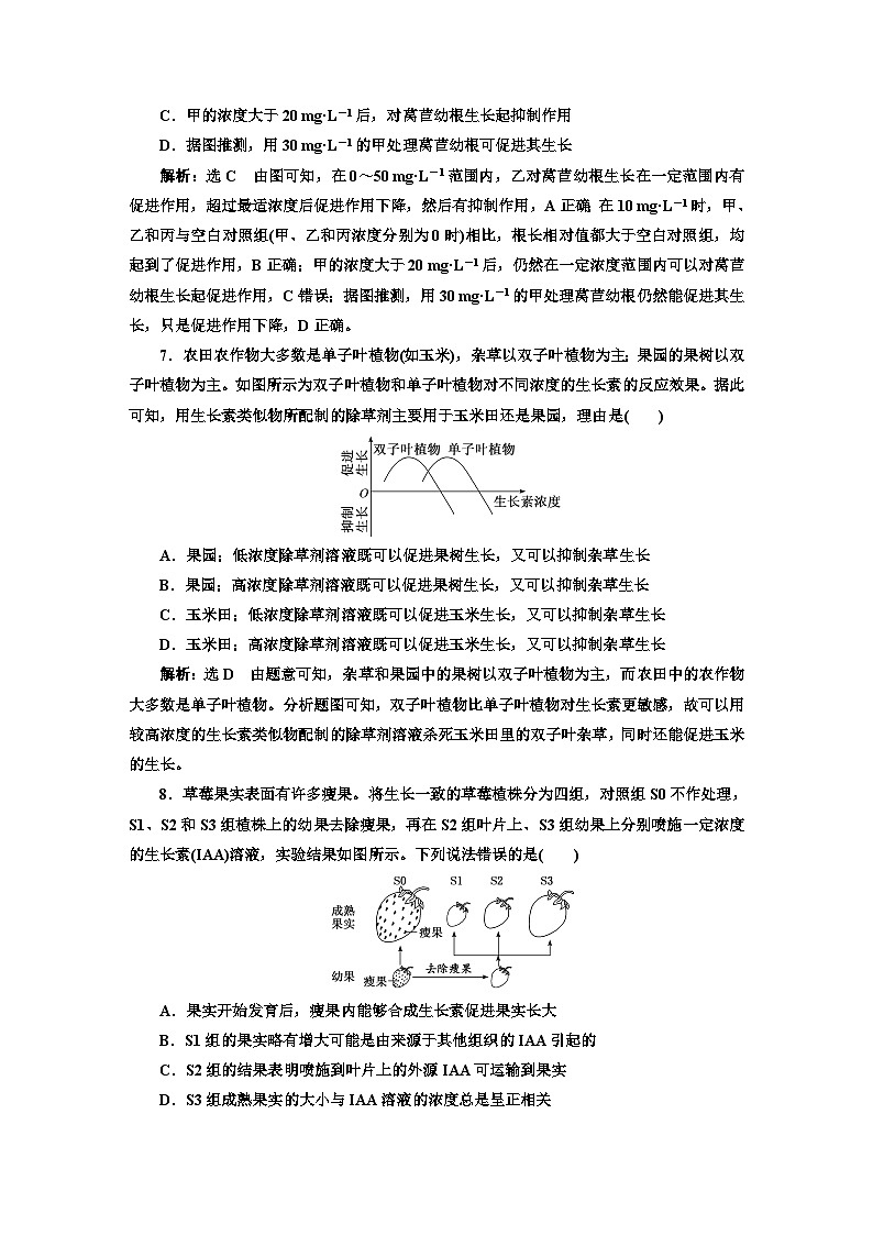 人教版高中生物选择性必修1课时跟踪检测（十五）植物生长素含答案03