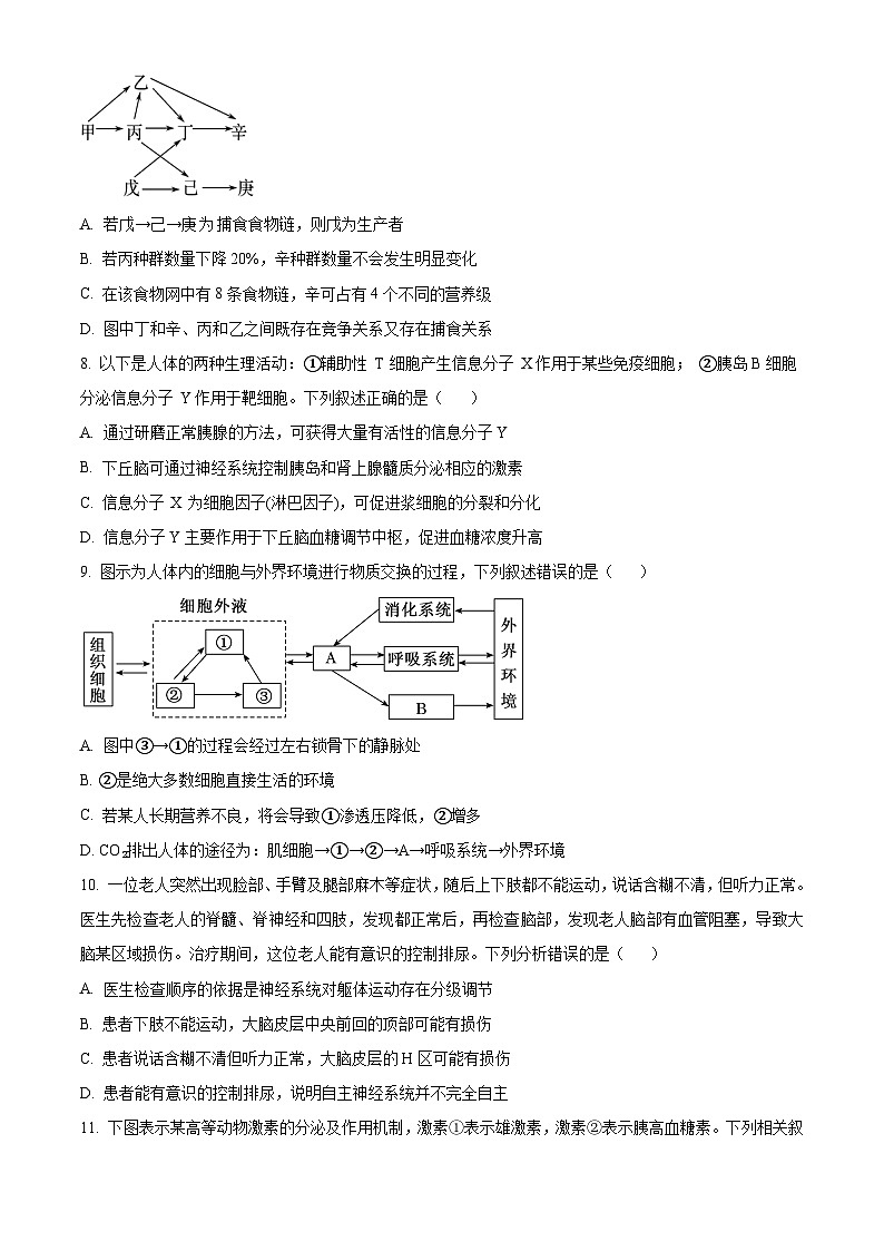 2024浙江省四校联考高二下学期3月月考试题生物含解析03