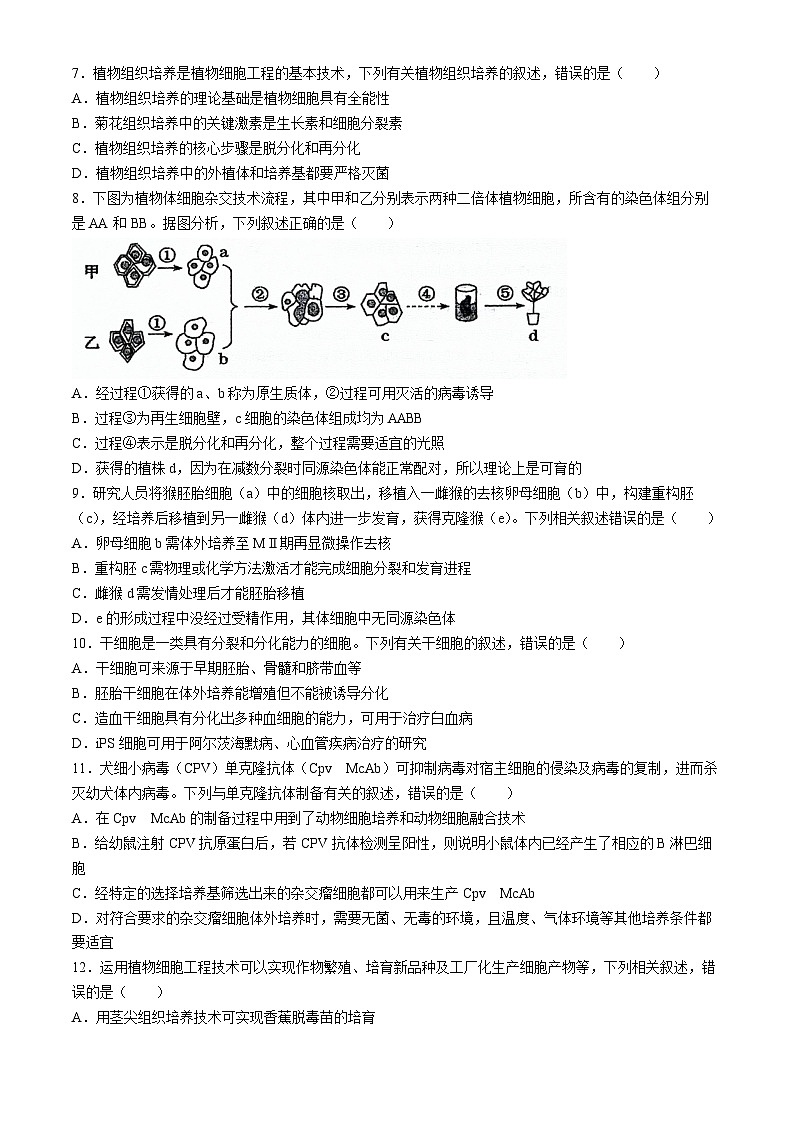 辽宁省鞍山市第一中学2023-2024学年高二下学期第三次月考生物试卷02