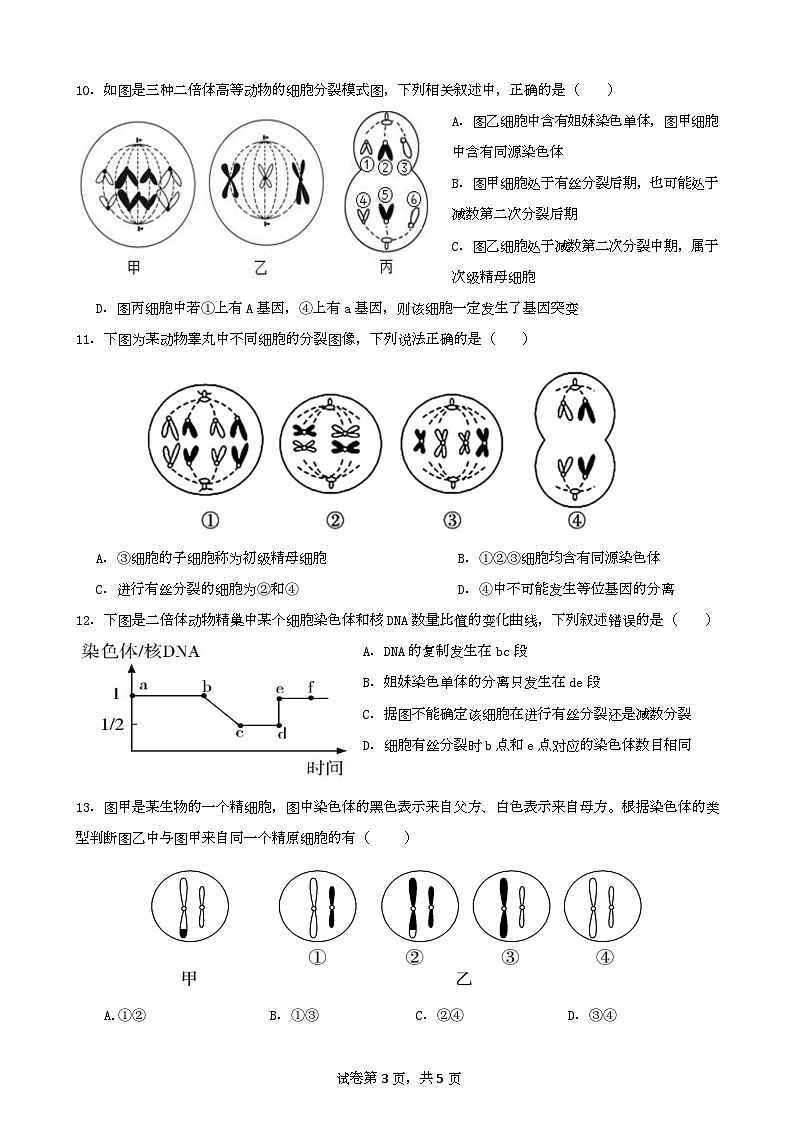 高一3月月考生物卷第3页