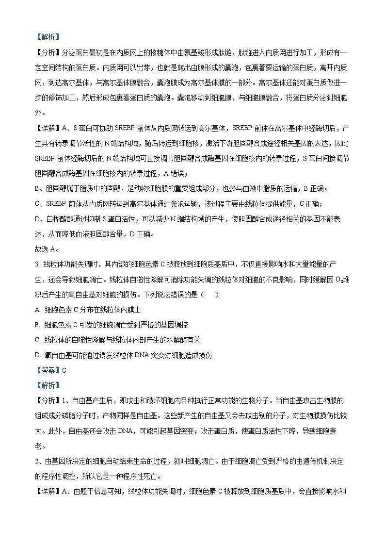 湖南省长沙市第一中学2024届高三下学期高考适应性演练（一）生物试题 Word版含解析02