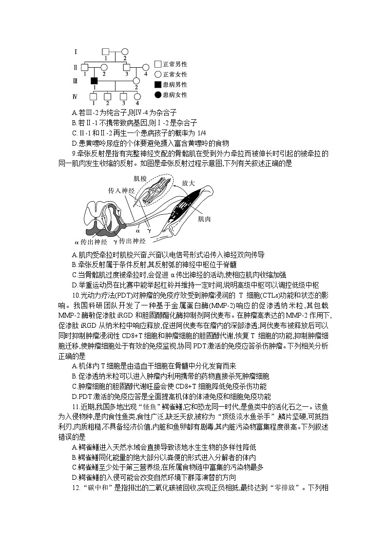 湖南省长沙市雅礼中学2024届高三下学期3月综合测试（一）生物03