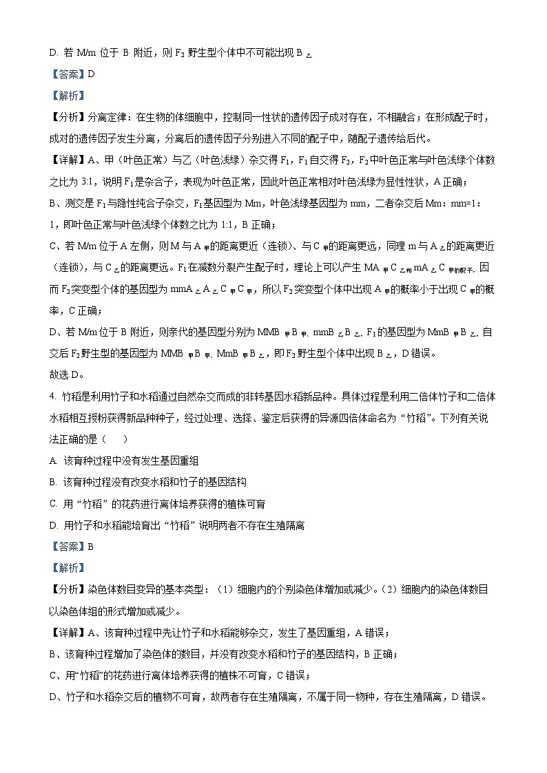 2024届河南省郑州市新郑市宇华实验学校高三二模生物试题（原卷版+解析版）03