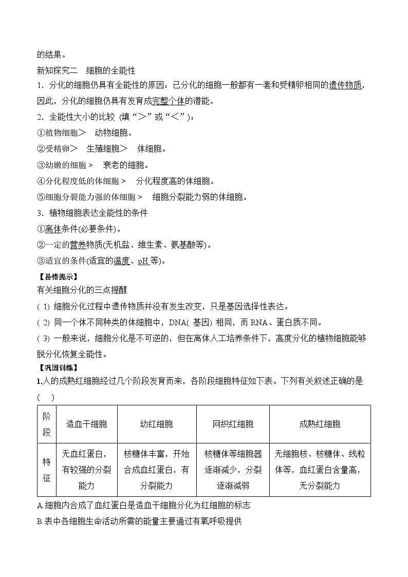 6.2细胞的分化学案第3页