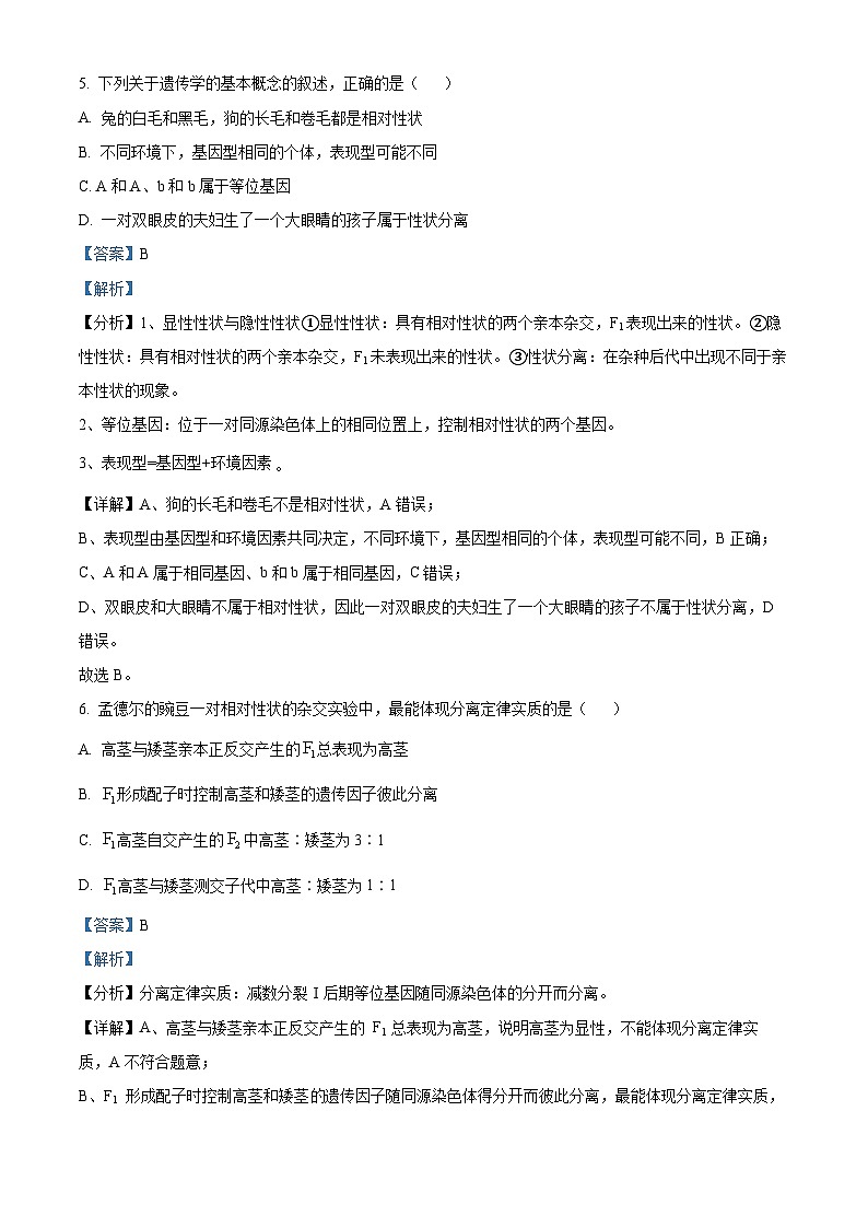 精品解析：河南省三门峡市渑池县第二高级中学2023-2024学年高一下学期3月月考生物试题（解析版）第3页