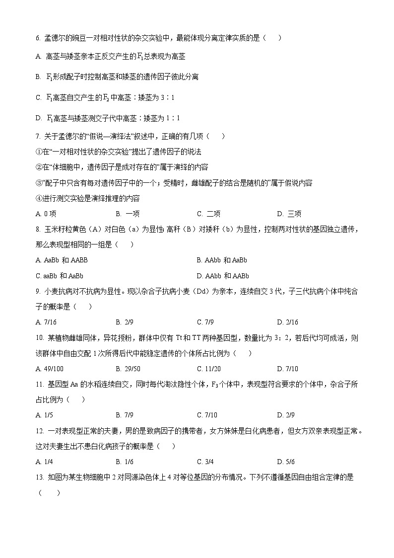 精品解析：河南省三门峡市渑池县第二高级中学2023-2024学年高一下学期3月月考生物试题（原卷版）第2页