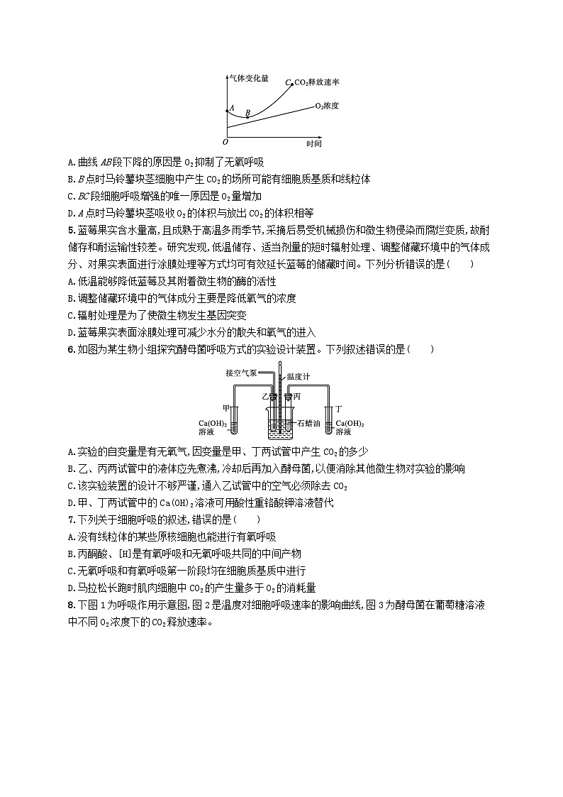 2025届高考生物一轮复习专项练习课时规范练9细胞呼吸的影响因素及应用探究酵母菌细胞呼吸的方式02