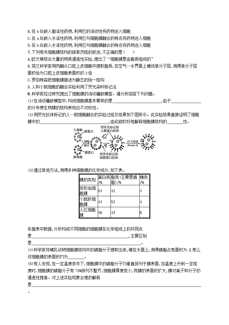 2025届高考生物一轮复习专项练习课时规范练4细胞膜和细胞核第2页