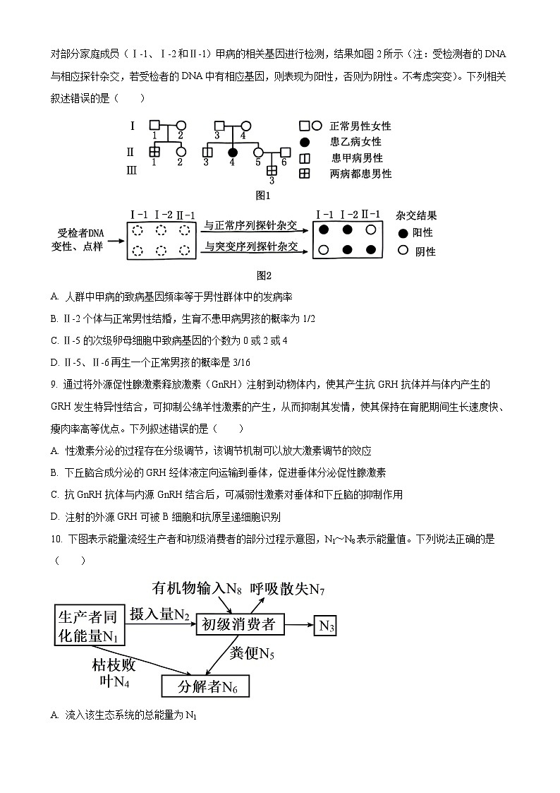 河北省张家口市2024届高三下学期一模生物试卷（Word版附解析）第3页