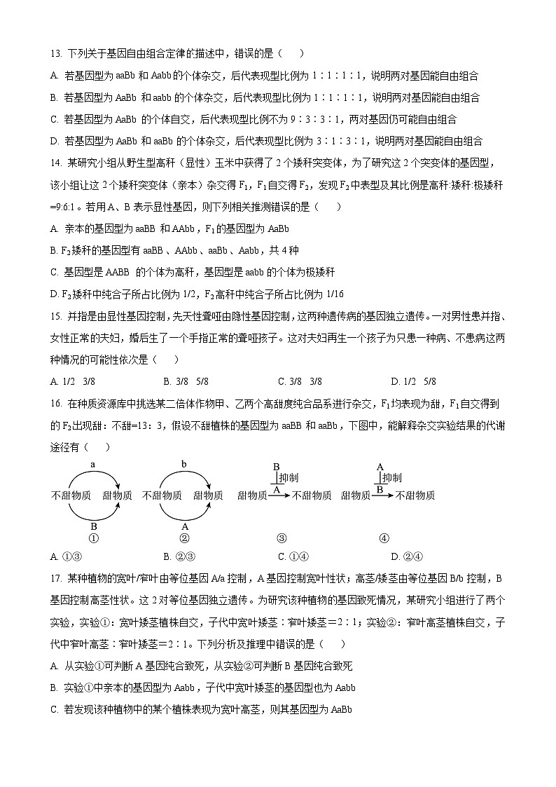 四川省成都市树德中学2023-2024学年高一下学期3月月考生物试题（原卷版+解析版）03