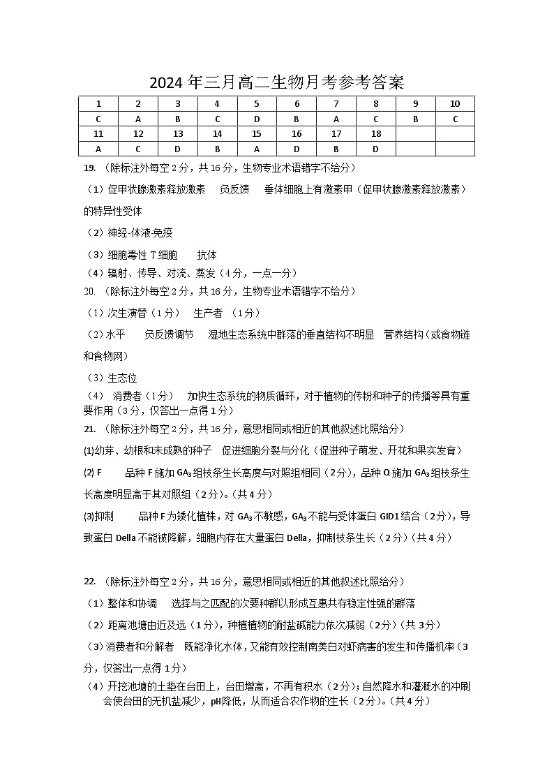 湖北省武汉市黄陂区部分学校2024-2024学年高二下学期3月联考生物试卷01