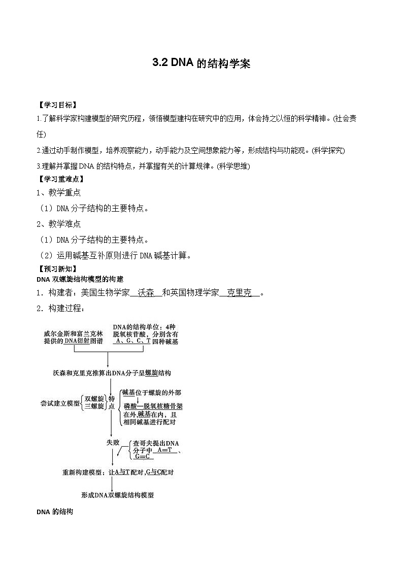 3.2 DNA的结构的学案第1页
