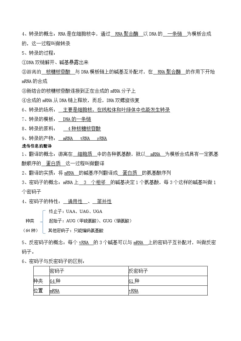 4.1 基因指导蛋白质的合成学案第2页