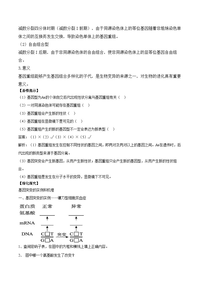 5.1 基因突变和基因重组学案03