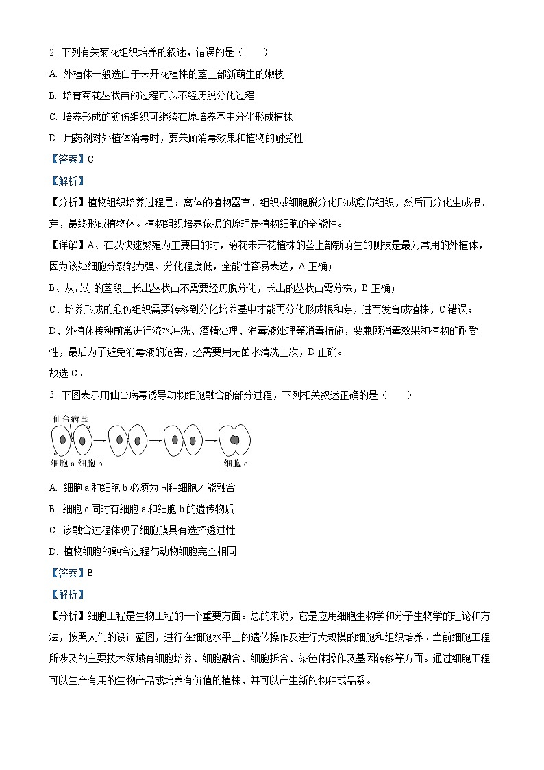山东省大联考2023-2024学年高二下学期3月月考生物试题（原卷版+解析版）02