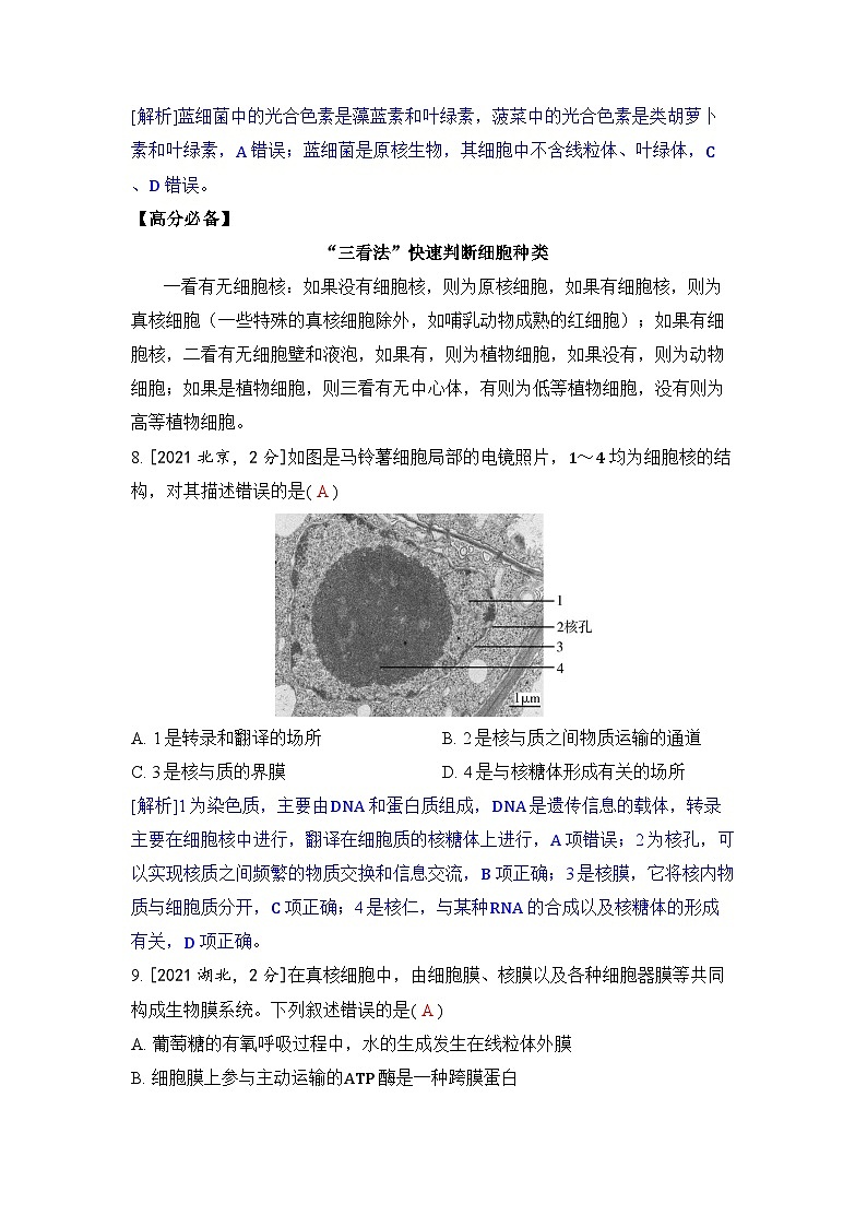专题二 细胞的结构和功能-2024五年高考题分类训练（生物）第3页