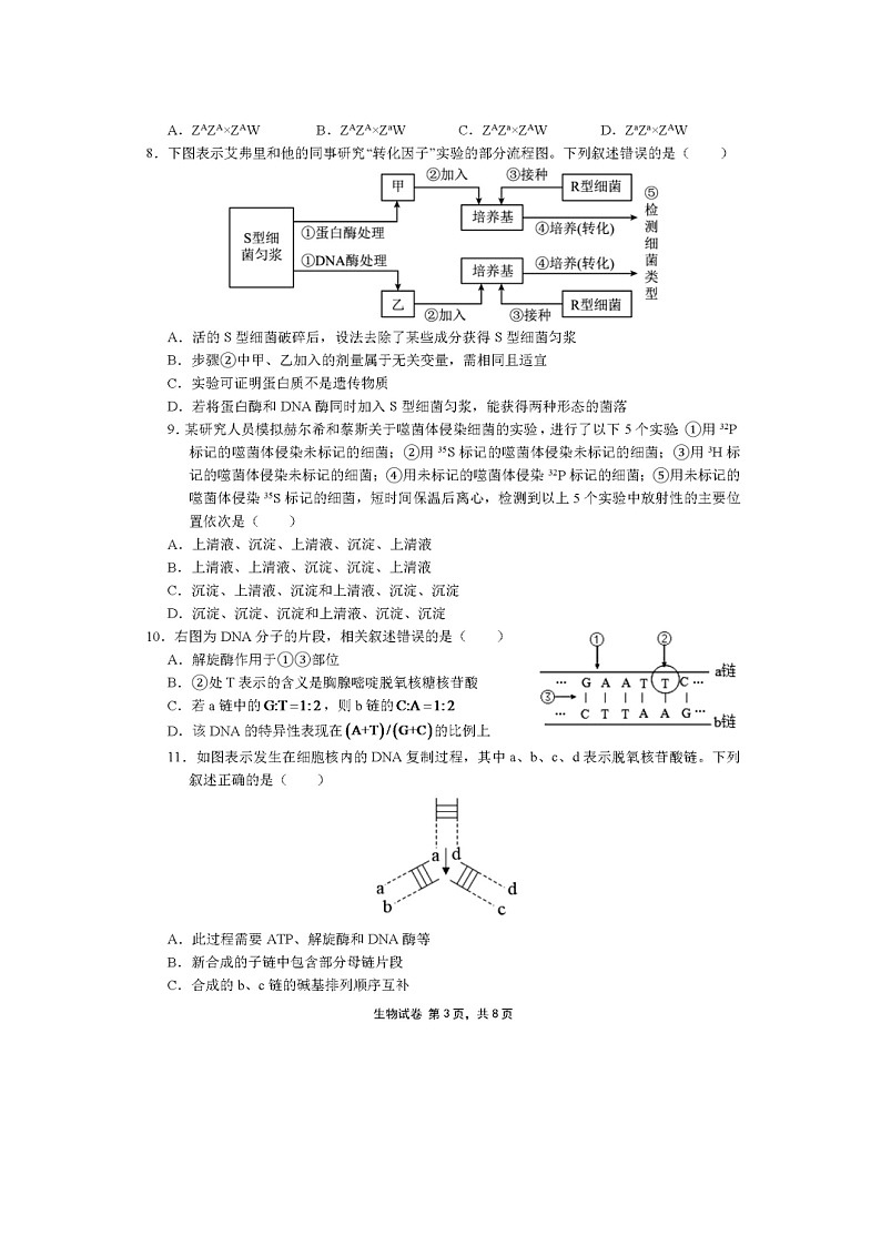安徽省芜湖市第一中学2022-2023学年高一下学期5月教学质量诊断测试生物试卷第3页