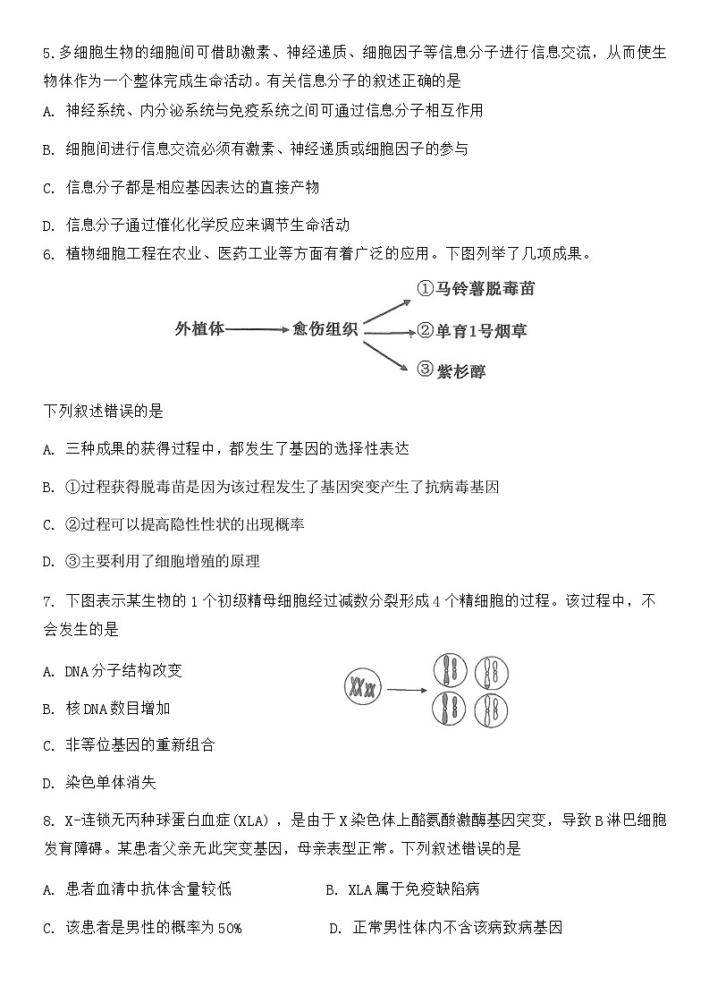 天津市十二区县重点校2024届高三下学期第一次模拟考试生物试卷（Word版附答案）02