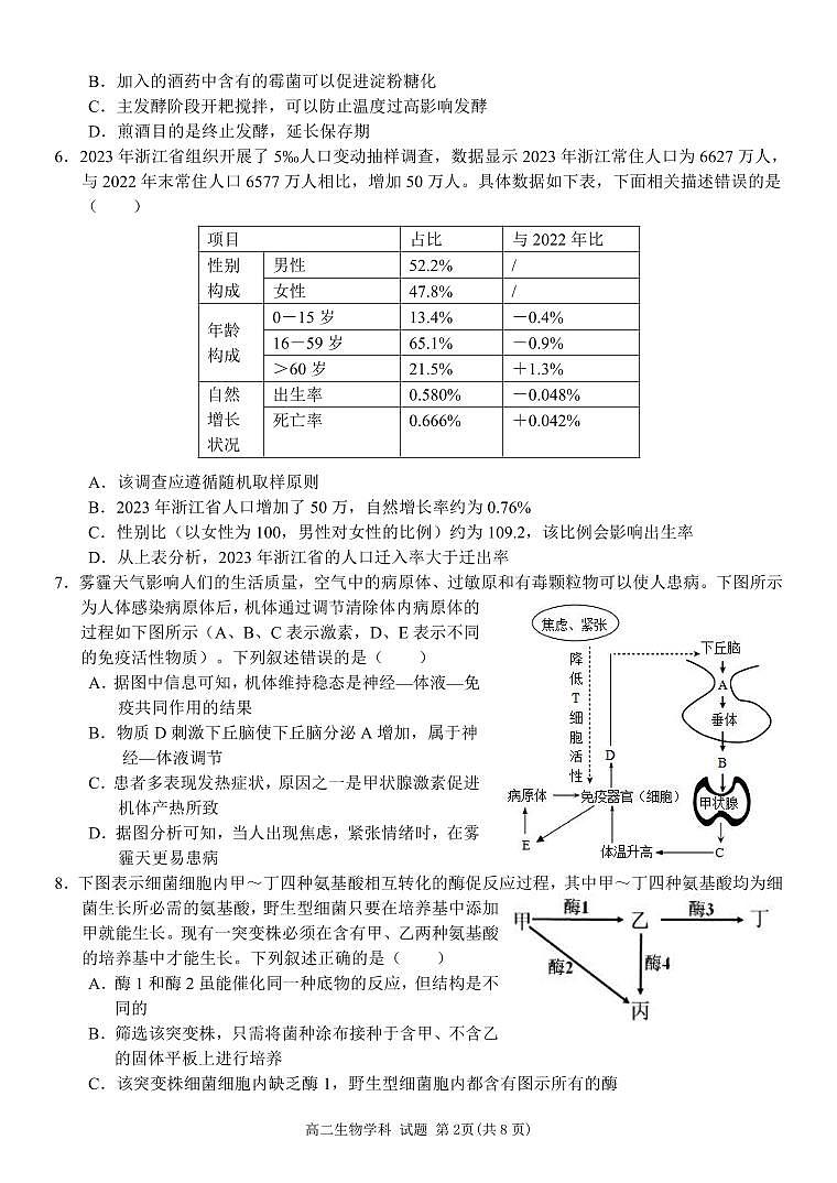 浙江省精诚联盟2023-2024学年高二下学期3月月考生物试卷（PDF版附答案）02