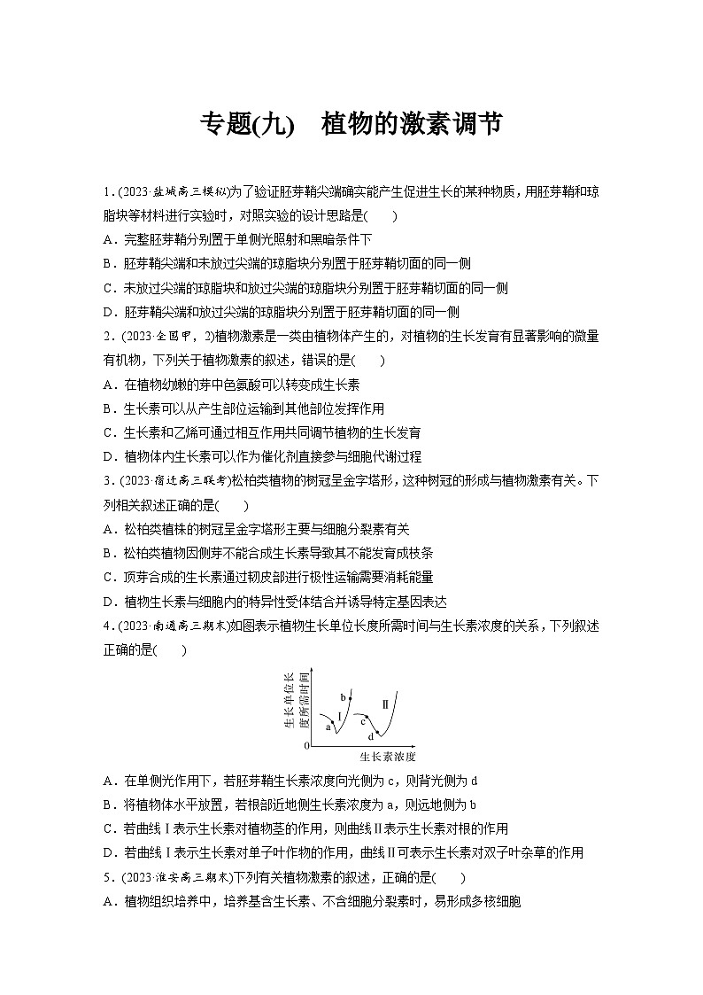 专题(九)　植物的激素调节（含解析）-2024年高考生物二轮复习强化练第1页