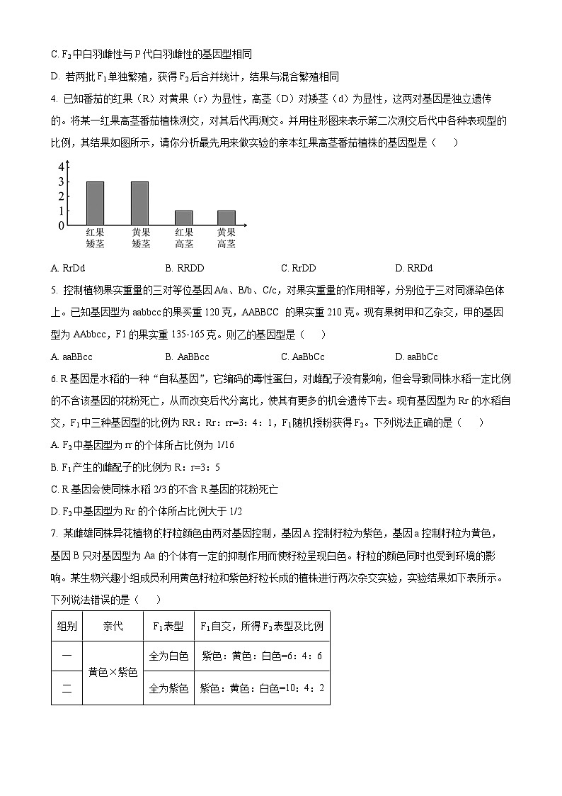 湖北省武汉市第十一中学2023—2024学年高一下学期3月考试生物试题（原卷版+解析版）02