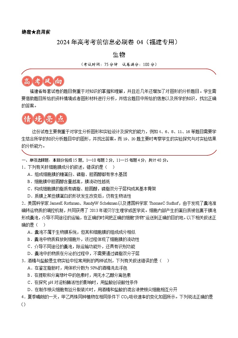 信息必刷卷04（福建专用）（考试版）第1页