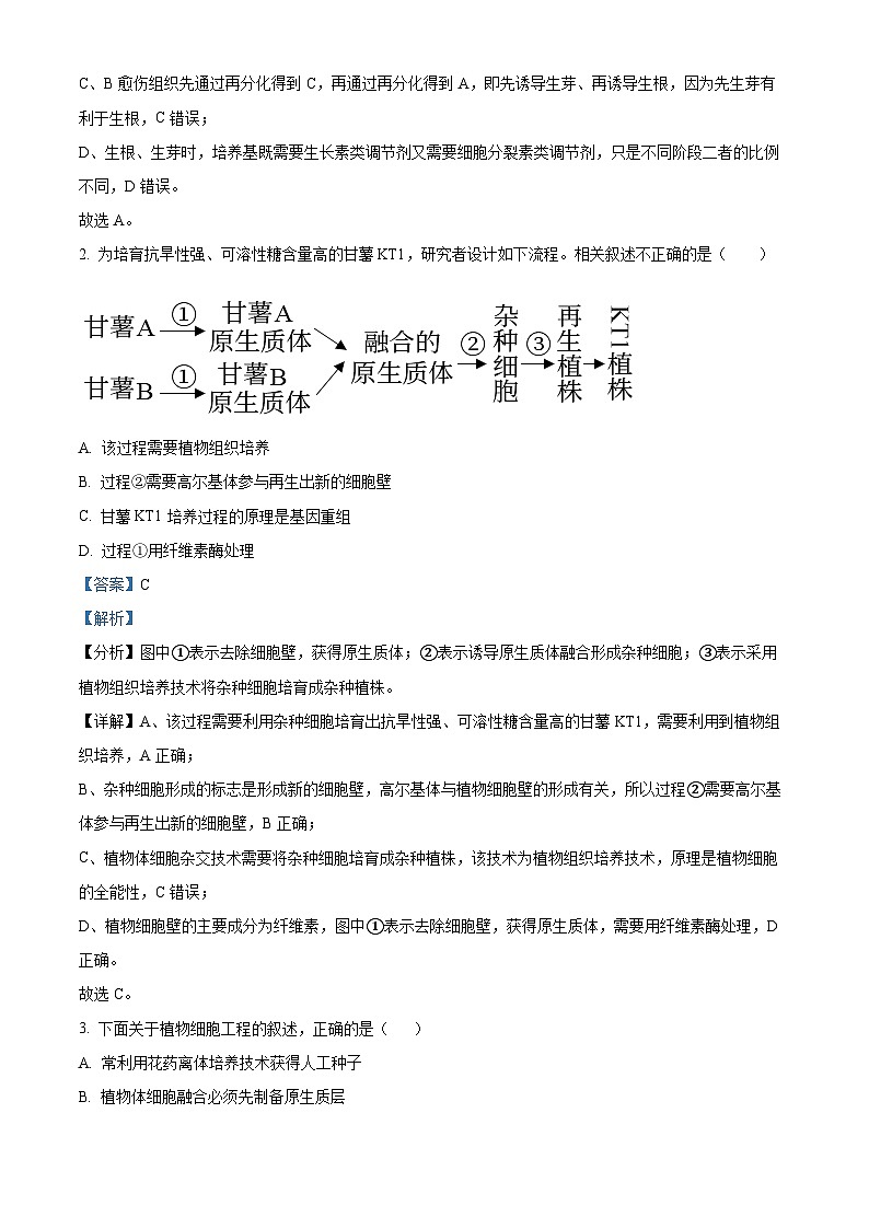 江苏省宿迁市泗阳县实验高级中学2023-2024学年高二下学期3月月考生物试题（解析版）第2页