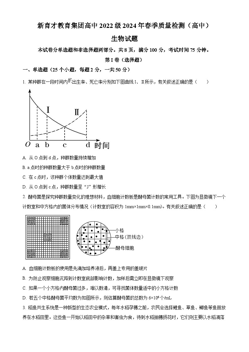 四川省广安市育才学校2023-2024学年高二下学期3月月考生物试题（原卷版）第1页