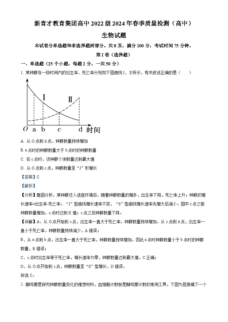 四川省广安市育才学校2023-2024学年高二下学期3月月考生物试题（解析版）第1页