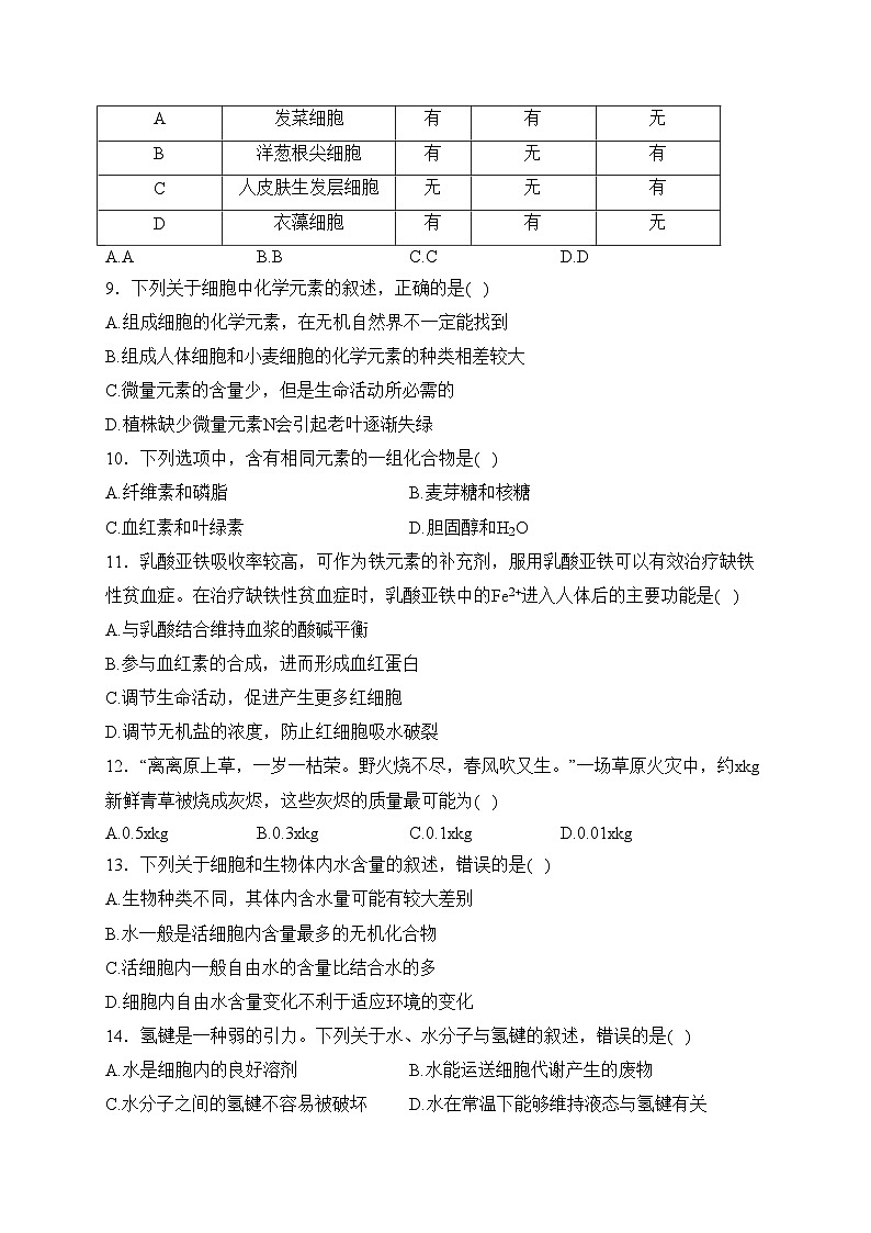 河南省百所名校2022-2023学年高一上学期10月联考生物试卷(含答案)第2页