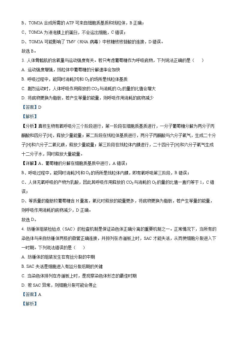 湖南省部分学校2023-2024学年高一下学期3月月考生物试卷含解析第2页