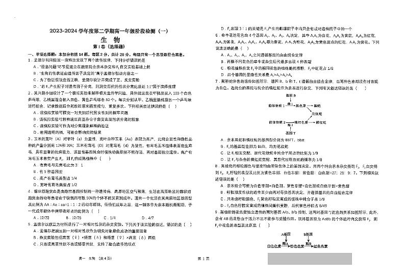2024南通海安高级中学高一下学期第一次月考试题生物PDF版含答案第1页