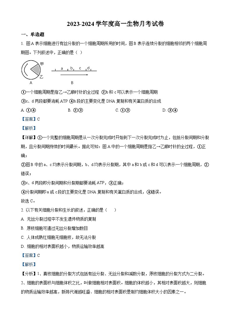 甘肃省白银市靖远县第四中学2023-2024学年高一下学期4月月考生物试题（解析版）第1页