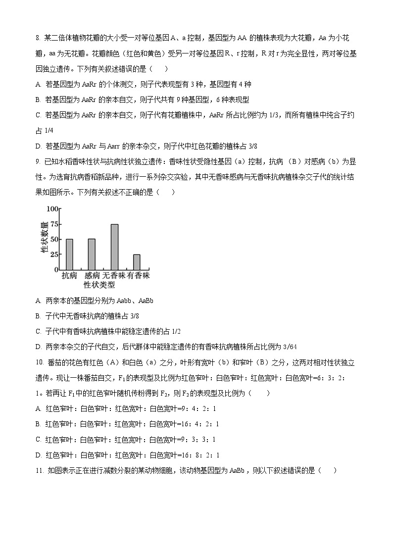 山东省泰安市宁阳县第一中学2023-2024学年高一下学期4月月考生物试题（原卷版+解析版）03