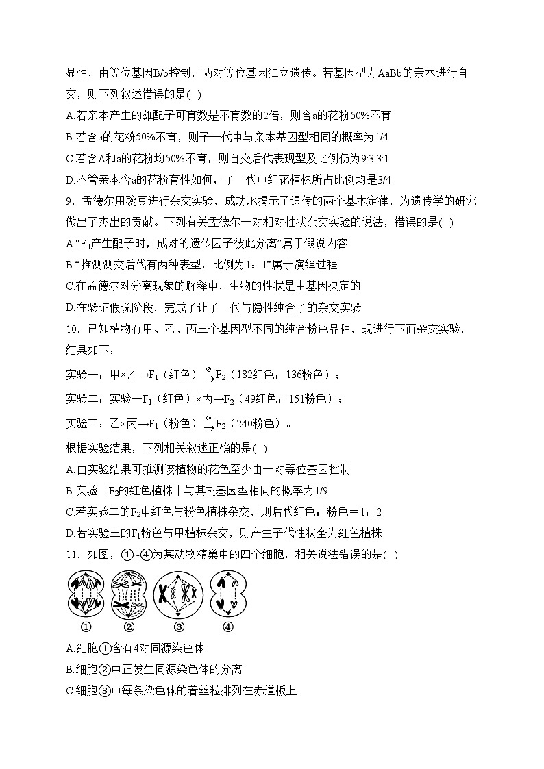 安康市高新中学2023-2024学年高一下学期3月第一次月考生物试卷(含答案)第3页